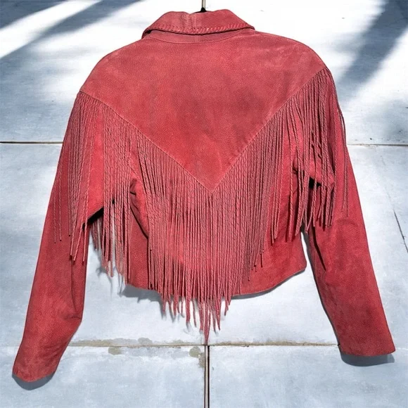 Vintage Cripple Creek Salmon Pink Suede Fringe Western Cowgirl Leather Jacket - Picture 4 of 8